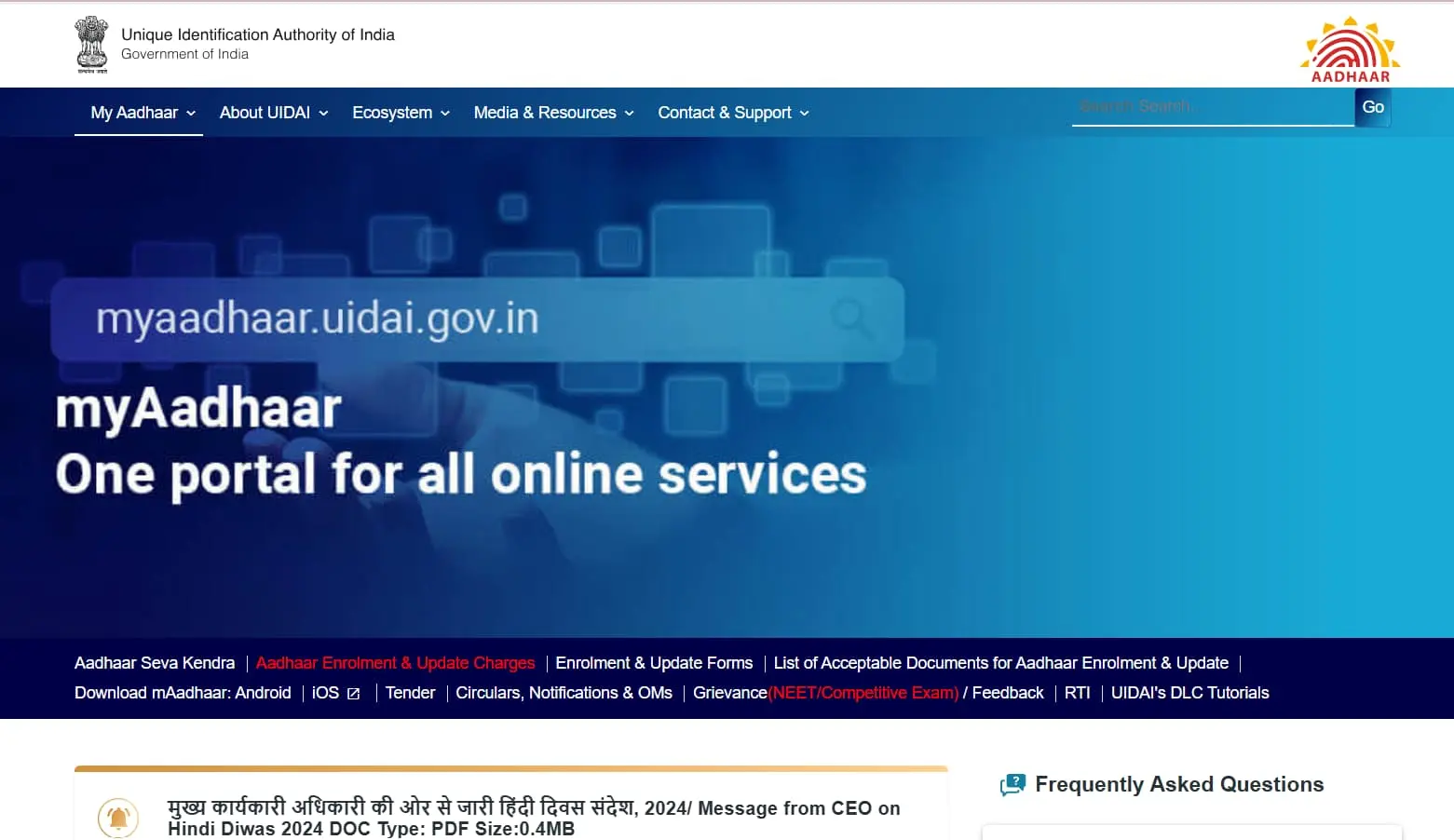 MyAadhaar portal – official UIDAI website for Aadhaar download and services